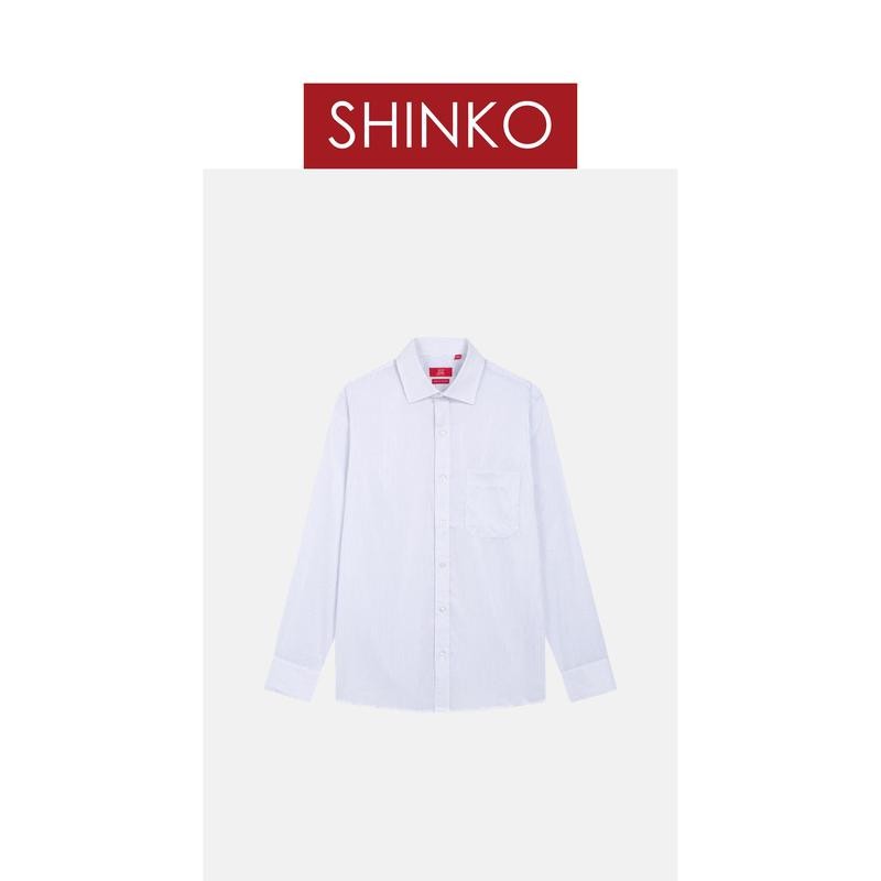 เสื้อเชิ้ตผู้ชาย SHINKO Premium MLP016-WH ผ้าคอตตอน ลายทาง สีขาว ทรง Regular Fit