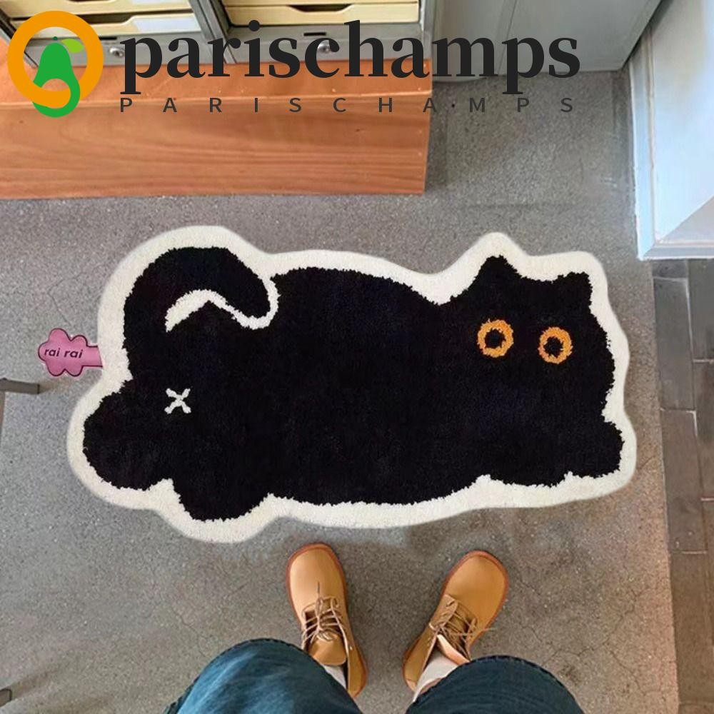 Parischamps พรมปูพื้นรูปแมว, พรมปูพื้นนุ่มพิเศษดูดซับ, พรมทางเข้า Black Cat Non-Slip พรมปูพื้นน่ารักห้องนอน