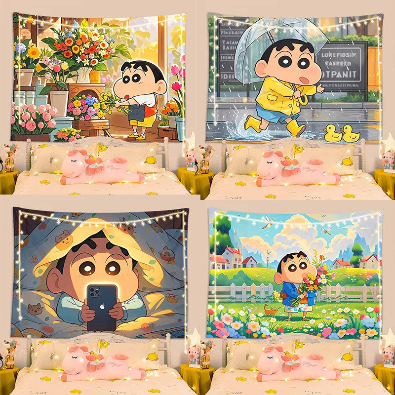ผ้าพื้นหลัง Agirl Crayon Shin-chan ตลกน่ารักการ์ตูนอนิเมะผ้าแขวนตกแต่งห้องนอนผ้าผนัง