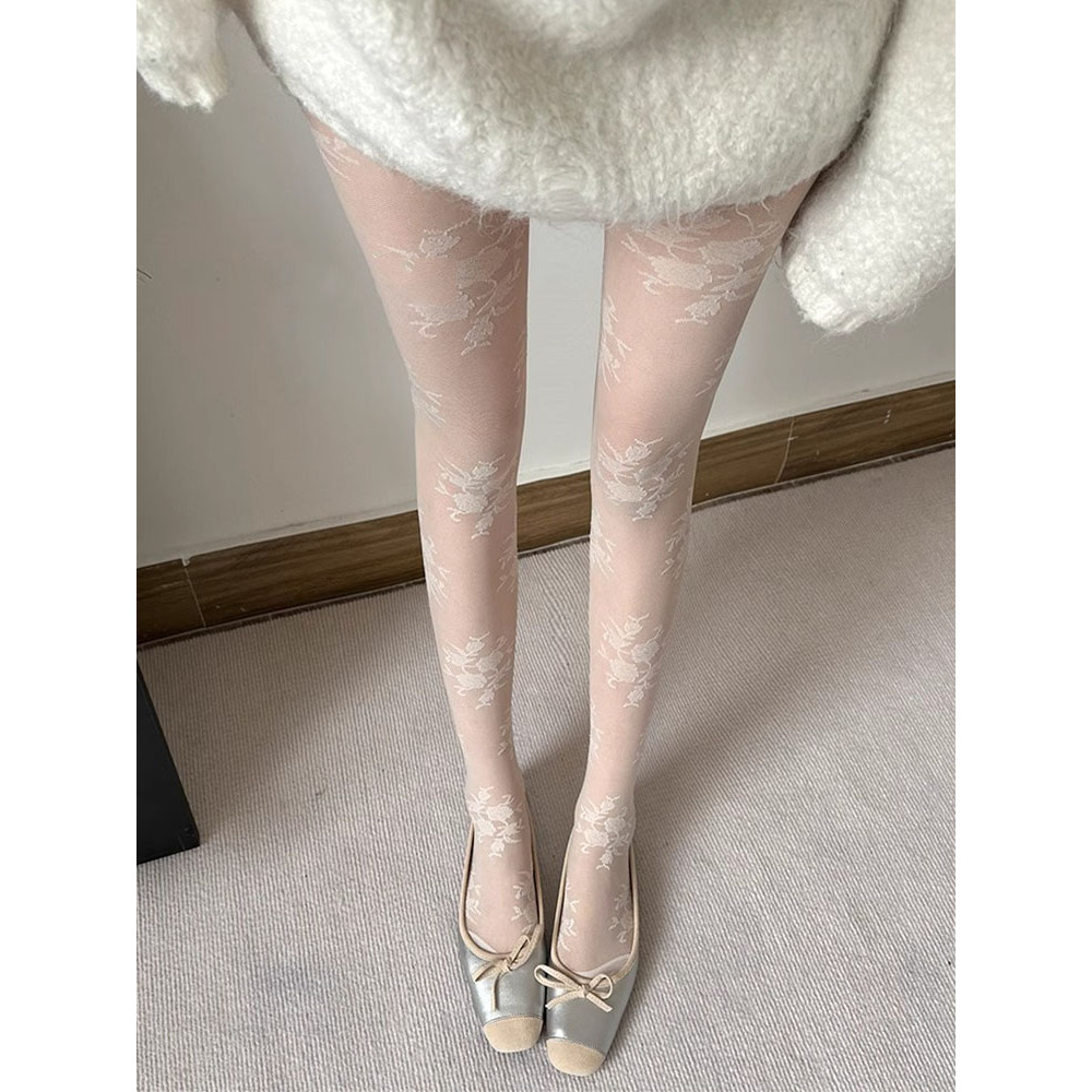 Retro เซ็กซี่สีเดียวกัน Rose รูปแบบหวาน Lolita ถุงน่องบางเฉียบผู้หญิง