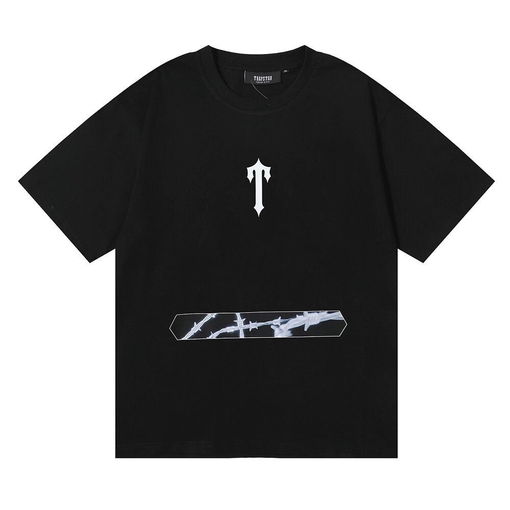 ฤดูร้อนใหม่ Trapstar Trapstar BARBED ลวด AOW TEE คุณภาพสูงผ้าฝ้ายแท้แขนสั้นเสื้อยืดผู้ชายผู้หญิง