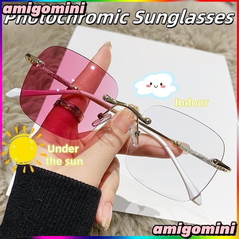 2025 ใหม่ ไม่มีกรอบ โฟโตโครมิก แว่นตาแฟชั่นสี่เหลี่ยมผืนผ้ากรอบสําหรับผู้ชายและผู้หญิงแว่นตาเลนส์ที่มีสีสันแว่นตา