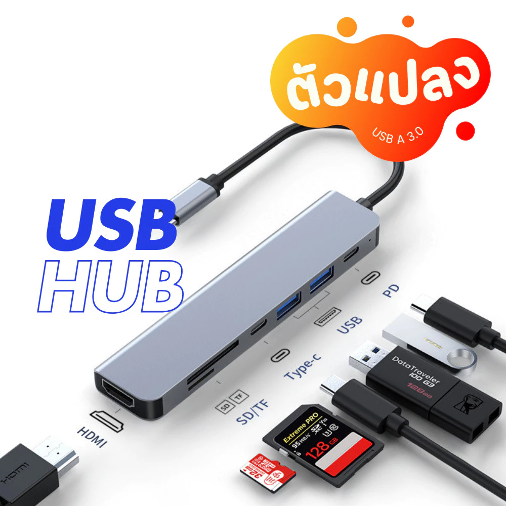 Usb hub ข้อต่อสาย type c สายไอโฟน อุปกรณ์คอมพิวเตอร์ ข้อต่อเม้าส์เล่นเกมส์ ข้อต่อแปลงเม้าส์ไอแพด