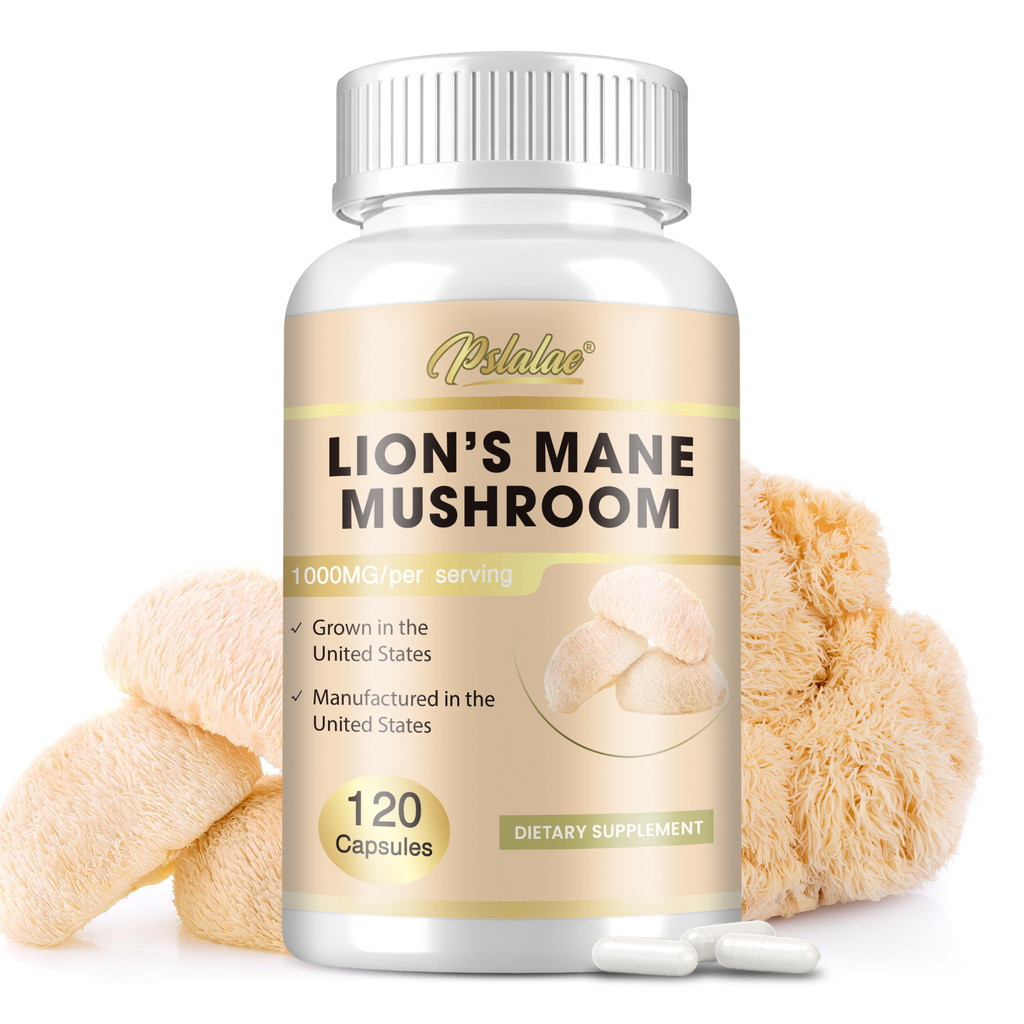 Pslalae - Lions Mane Mushroom Capsules - อาหารเสริมสมอง รองรับระบบภูมิคุ้มกัน - ผลิตในอเมริกา เสิร์ฟละ 1000 มก.