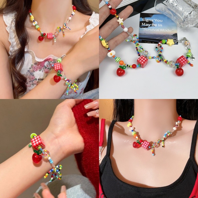 Dopamine  สีโบว์ลูกปัด Apple Star สีสันสดใส น่ารักหวานสไตล์ Ins เกาหลี สีน่ารักหรูหรา Handmade ลูกปัดของขวัญ