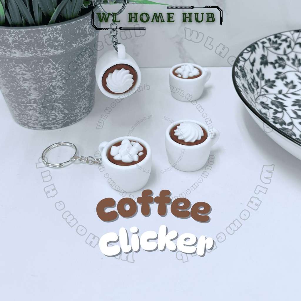 Fidget Toy Coffee Cup Clicker พวงกุญแจน่ารัก – บรรเทาความเครียด & ASMR Lovers พิมพ์ 3D