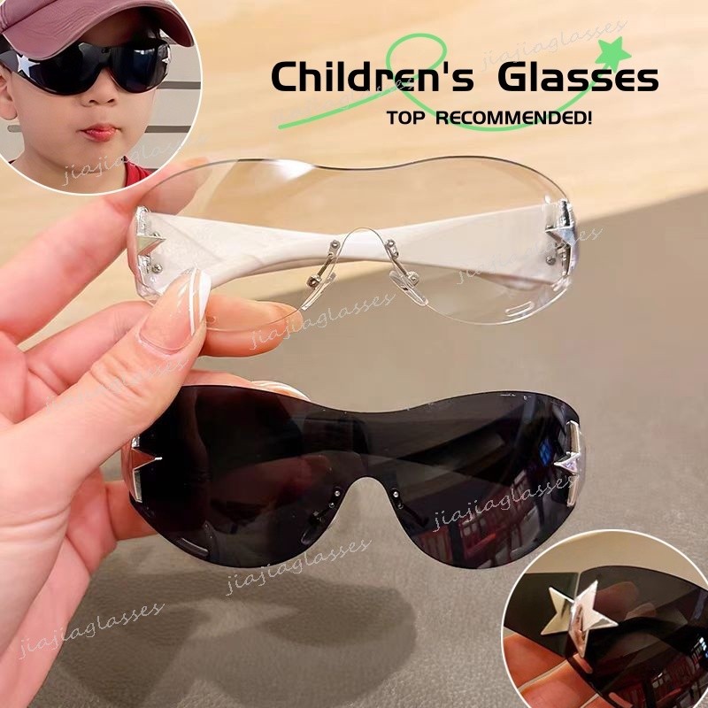 Frameless Pentagram One-piece Pilot เด็กขี่จักรยานแว่นตากันแดดเด็กชายและเด็กหญิงน่ารัก Shades แว่นตา