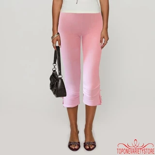 Topone-Women Capri กางเกงสีทึบ Bow Decor ฤดูร้อน Casual Cropped กางเกงยืด Crop Leggings
