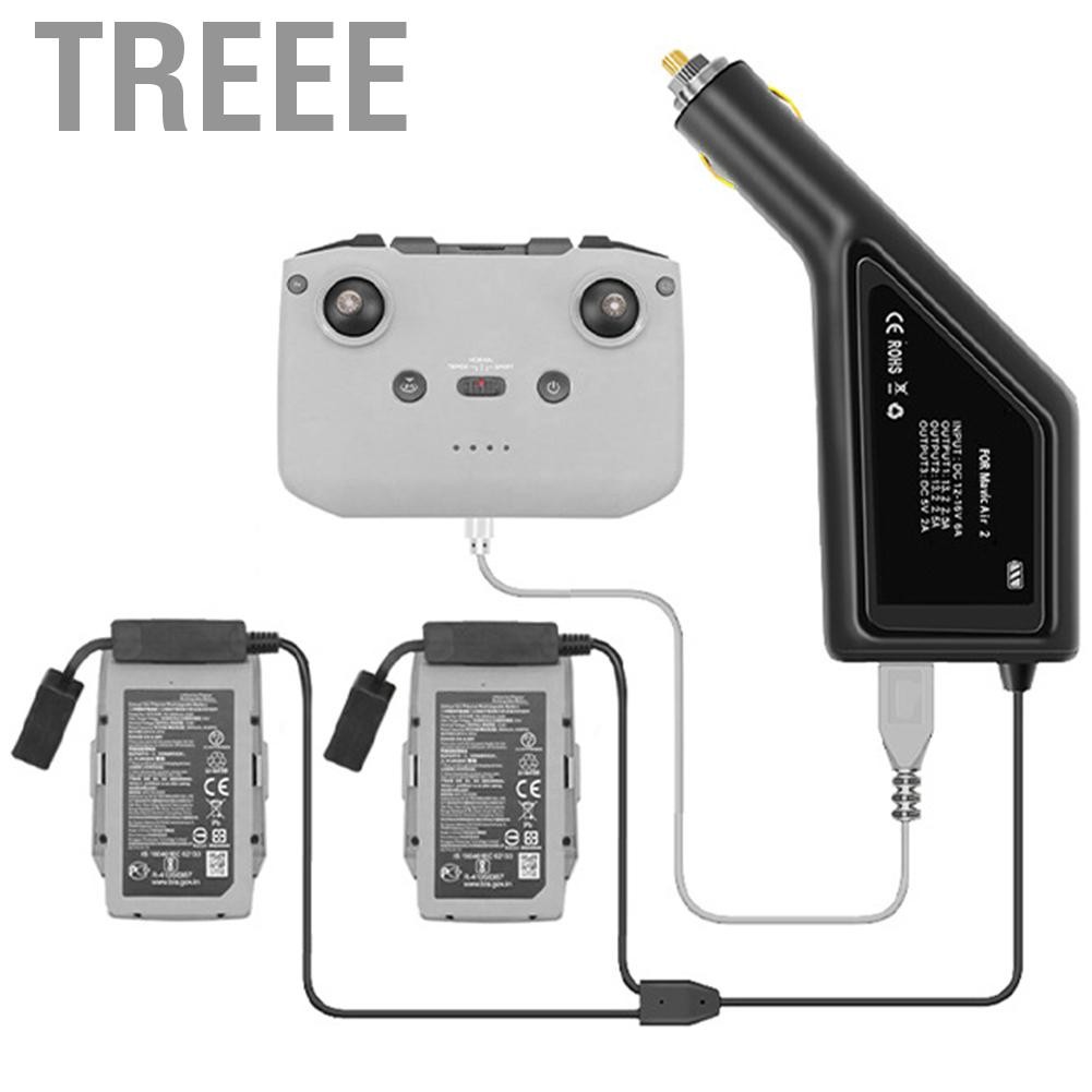 Treee VgeBy Drone Car Charger คู่แบตเตอรี่ชาร์จอย่างรวดเร็วด้วย USB Interface Upgrade Part Part Accessory Fit สำหรับ Mavic Air 2