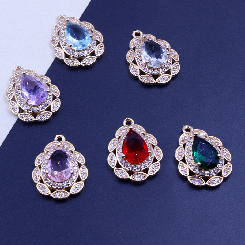 ทองแดงสี Retention Micro-Inlaid Zircon Rare Earth Glass Water Drop จี้ Handmade DIY Hairpin สร้อยคอ 