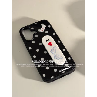 Polka Dot Style Bracket สไตล์เกาหลี ins สไตล์ y2k Retro Polka Dot เหมาะสําหรับ phone16pro/15promax Apple 13/14/12/17promax/11 เคสโทรศัพท์ AIR เคสป้องกัน 17