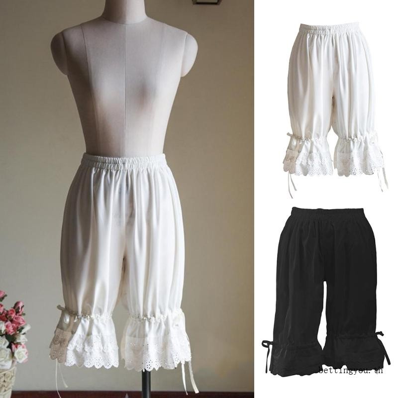 ʚɞ* ผู้หญิง Lolita Vintage Bloomers Ruffles ลูกไม้ Hem โคมไฟฟักทองกางเกงขาสั้นกางเกง
