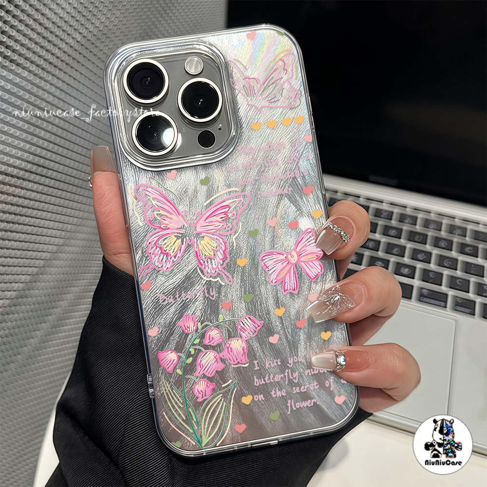 เคสไอโฟน13 โบว์ดอกไม้ขนาดเล็ก เคส Feather Case For iPhone 11 12 13 14 15 16 Pro Max X XR XS MAX 7P 8Plus SE เคสไอโฟนสวยๆ