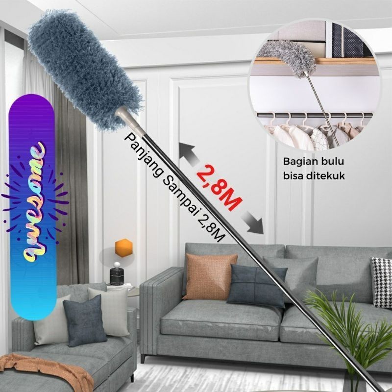 2.8 เมตร Telescopic Duster ยืดหยุ่นดึงออกไมโครไฟเบอร์ไม้กวาดฝุ่นทําความสะอาดด้ามยาว LM6