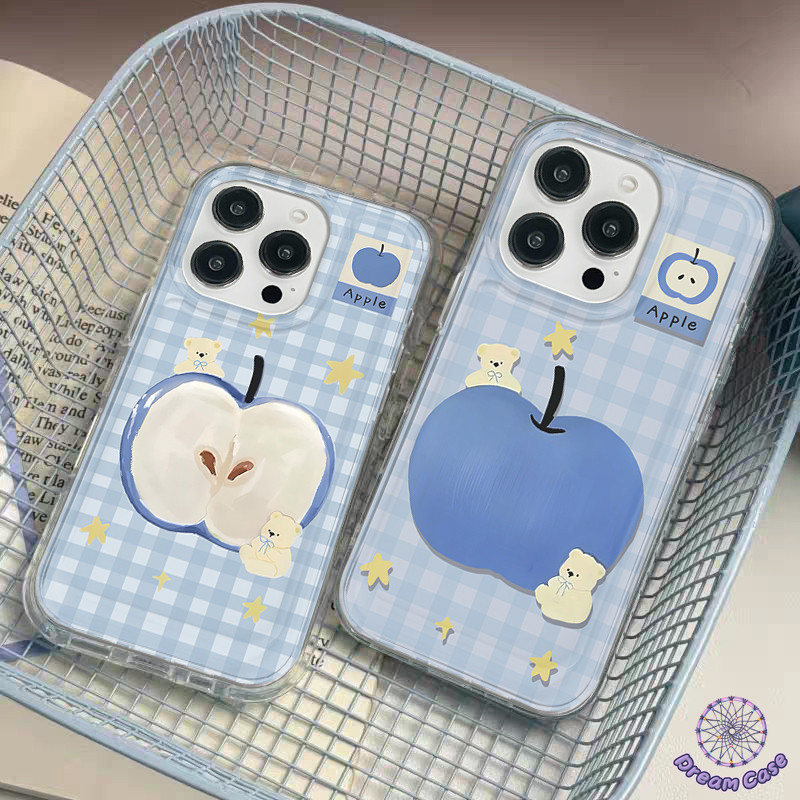 เคสไอโฟน11 ลายสก็อตน่ารักรูปหมีโบว์ผลไม้นุ่ม สำหรับ iPhone 16 11 13 15 14 12 Pro Max XR 15 7 6 8 14 16 Plus X XS Max SE