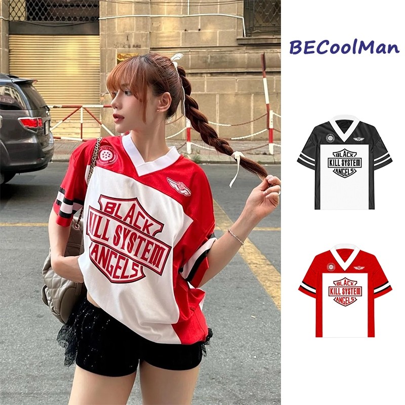 ⚡️BECoolMan⚡️เสื้อยืดผู้ชาย คอวี รุ่นคู่รัก สไตล์ไฮสตรีทสุดหล่อ แมทช์ลุคง่าย แบบหลวม ยอดนิยม