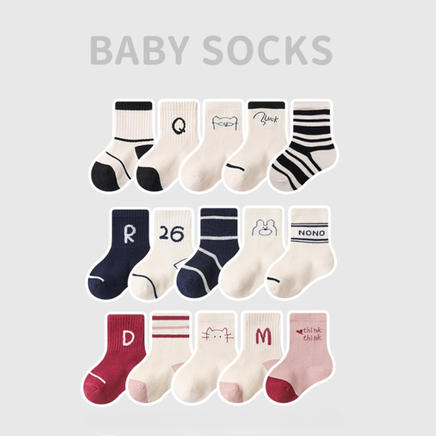 อิน เด็กสาวถุงเท้าผ้าฝ้ายลายน่ารัก 5 ชิ้นถุงเท้าเด็ก 0-5 ปี