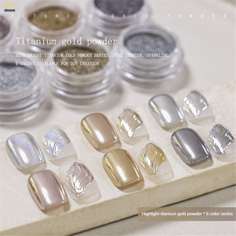 6 สี ไฮไลท์ ไทเทเนียม ทาเล็บ แป้ง แป้งกระจกเมจิกเล็บ ผงเล็บโลหะชุบด้วยไฟฟ้า 【doom】
