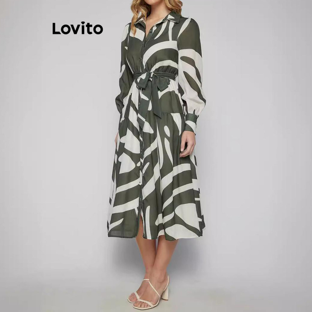 Lovito ชุดเดรสลายเรขาคณิตลำลองสำหรับผู้หญิง LNL71169
