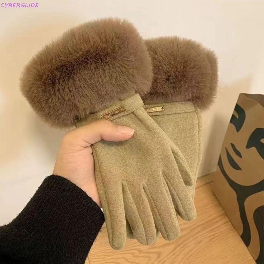 Cyberglide ถุงมือหน้าจอสัมผัส, ผู้หญิงฤดูหนาวที่อบอุ่น Furry ถุงมือ, แฟชั่นขี่จักรยานสีทึบเล่นสกี Full Finger Mittens สุภาพสตรี