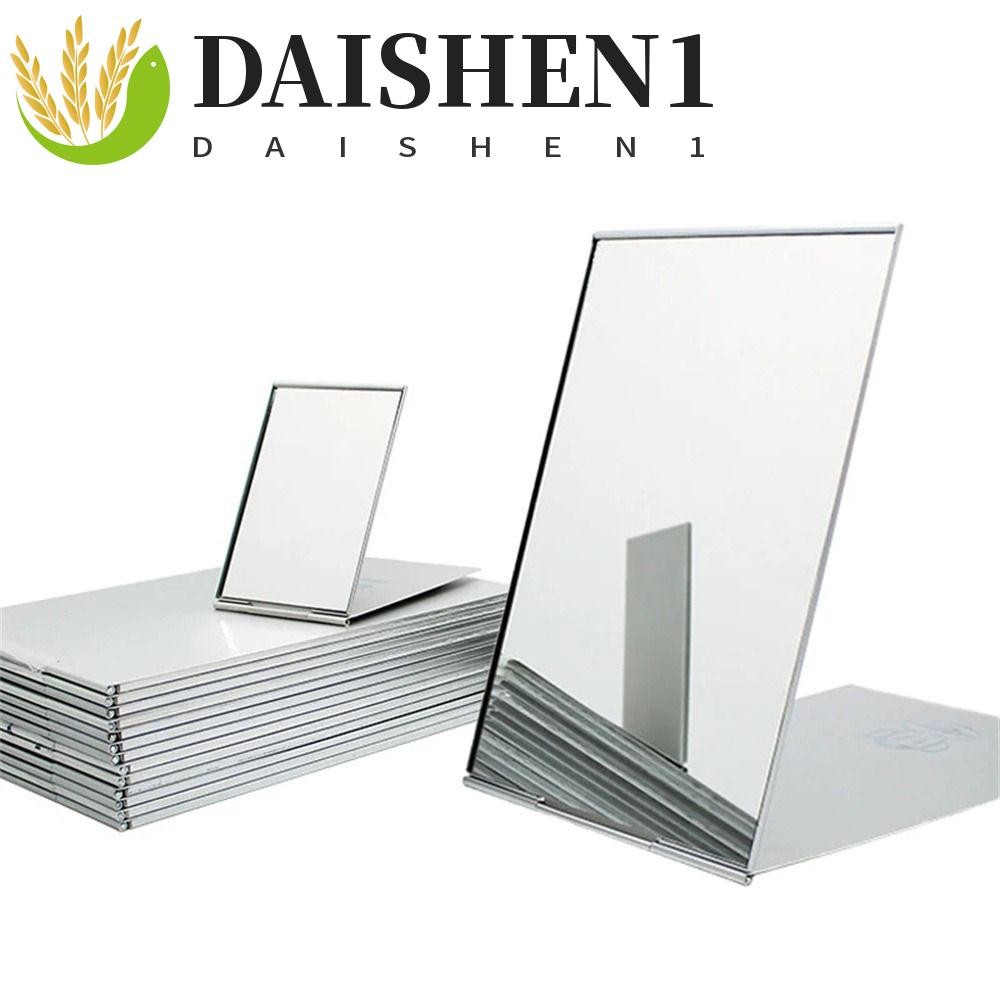 Daishen1 กระจกแต่งหน้าอลูมิเนียม ทรงสี่เหลี่ยมผืนผ้า ขนาดเล็ก พับได้ สีเงิน สําหรับผู้หญิง