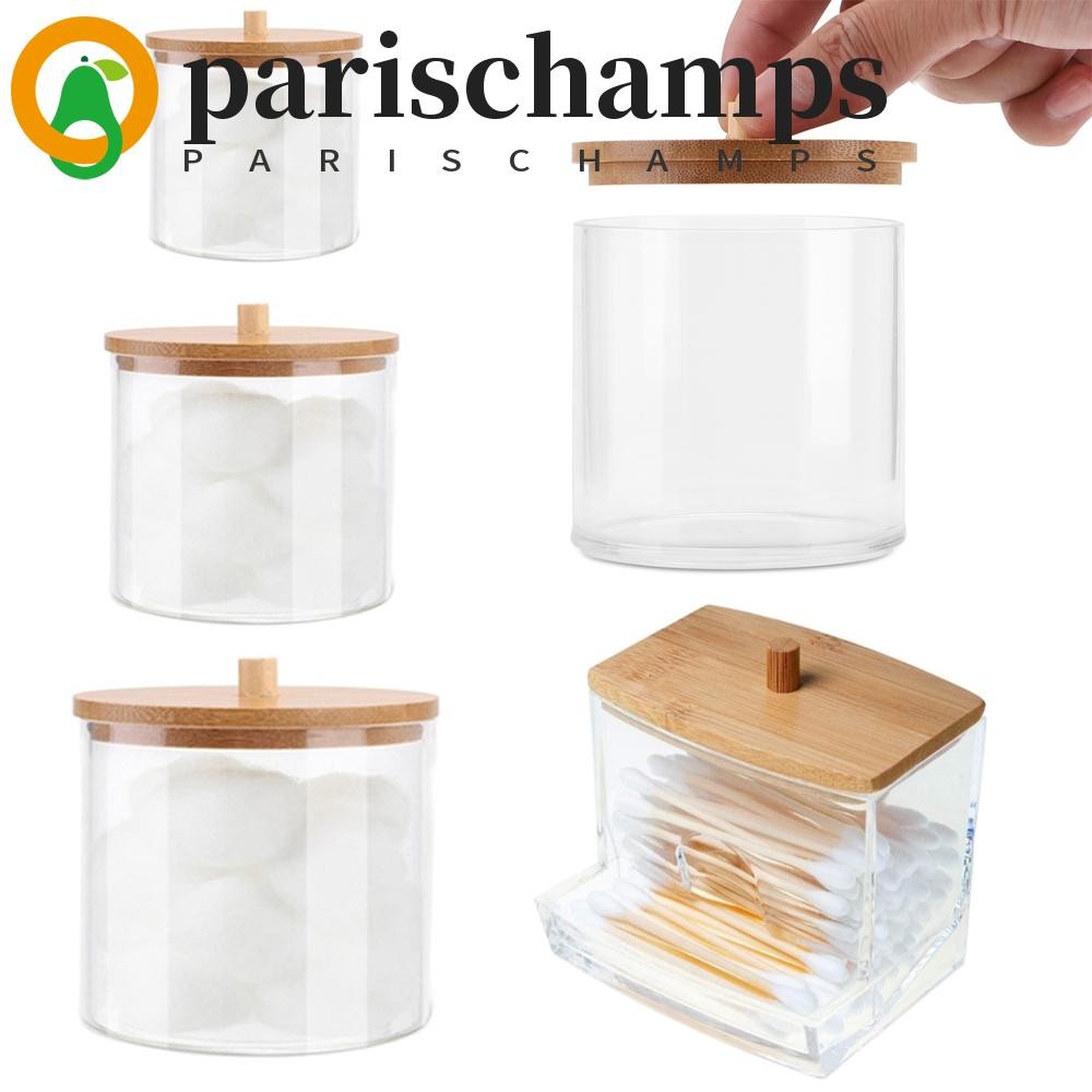 Parischamps Qtips ผู้ถือเครื่องสําอางที่มีฝาปิดไม้ไผ่แต่งหน้าจัดเก็บสําหรับอุปกรณ์ห้องน้ํา Candy ห้อ