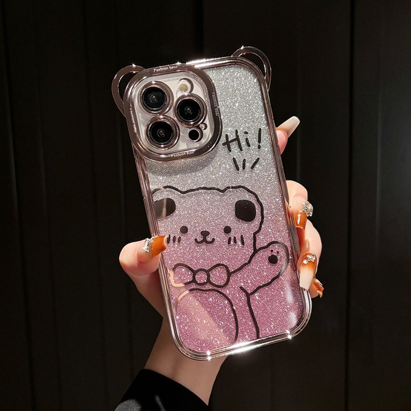 เคสโทรศัพท์หมีน่ารักสําหรับ iPhone 16 11 12 13 14 15 pro max 15 16 plus Anti drop เลนส์ป้องกันกรณีโทรศัพท์ป้องกันกรณี