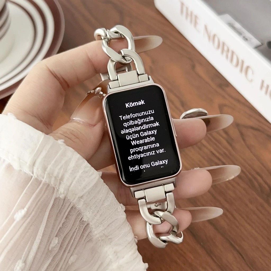 สายสแตนเลสสําหรับ Samsung Galaxy Fit 3 โซ่โลหะสําหรับ Samsung Galaxy Fit 3 สร้อยข้อมือคาวบอย Watchband อุปกรณ์เสริม