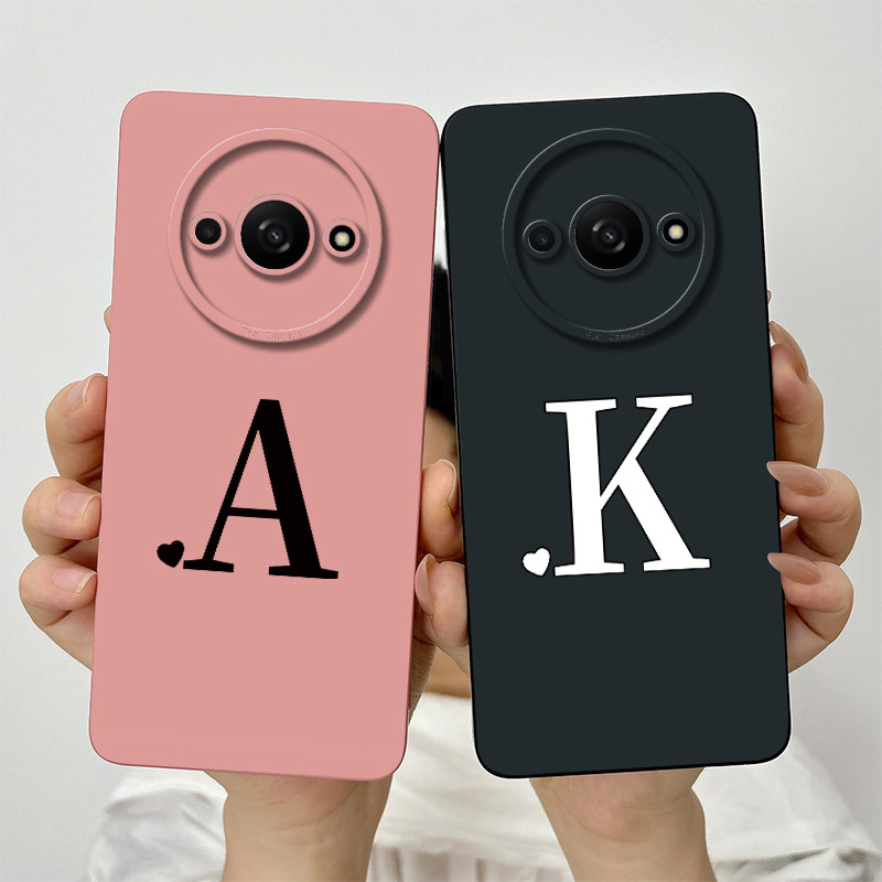 สําหรับ Xiaomi Redmi A3 2024 ปลอกน่ารักตัวอักษรเริ่มต้นเลนส์ป้องกันกันกระแทกซิลิโคนอ่อนนุ่มเคสโทรศัพท์ RedmiA3 3 4G ปกหลัง