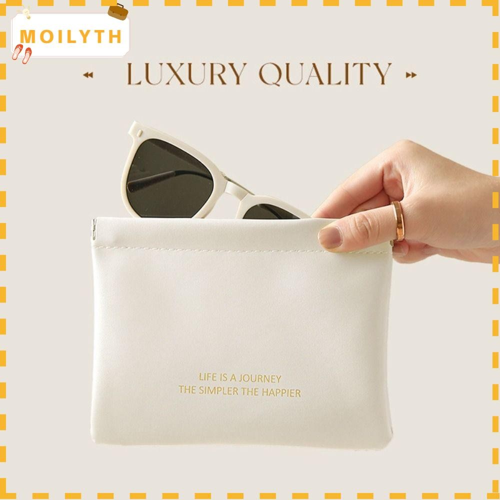 Moilyth กระเป๋าจัดระเบียบเครื่องสําอาง, PU Simple ลิปสติกแต่งหน้า, Fashion Travel Mini Portable Storage Bag Women Girls