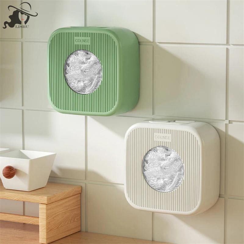 Lishu ติดผนังทิ้งพลาสติกห่อกล่องเก็บ Punch-Free Fresh-Keeping กระเป๋าจบกล่อง Multi-Functional Dispenser กล่อง th