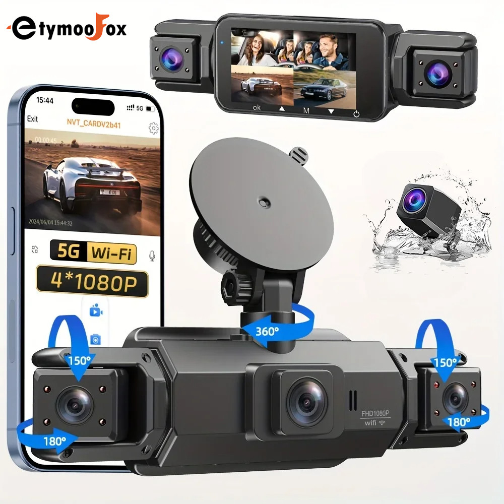 4-channel FHD 1080P Dash Cam พร้อม WIFI สี่กล้องรถ DVR 360 กล้อง 4 ทิศทางกล่องสีดํา Full View Video Recorder สําหรับกล้องติดรถยนต์