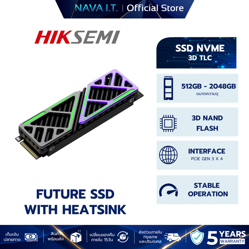 HIKSEMI FUTURE X HEATSINK 512GB 1024GB 2048GB SSD M.2 มีฮีตซิงค์ในกล่อง รับประกัน 5 ปี
