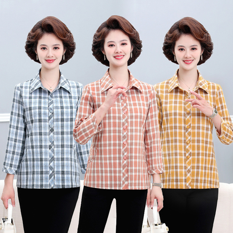 เสื้อผ้าผู้หญิงหลวมผ้าฝ้ายผ้าลินินเสื้อแขนยาวขนาดใหญ่กลางความยาวฤดูใบไม้ผลิฤดูใบไม้ร่วงกลางอายุ