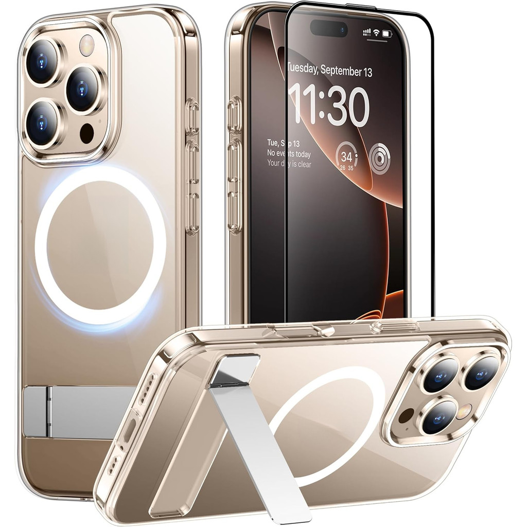 Magnetic เข้ากันได้กับเคส iPhone 16 Pro Max, [ขาตั้งที่มองไม่เห็นในตัว][เข้ากันได้กับ ] [กันกระแทกเก