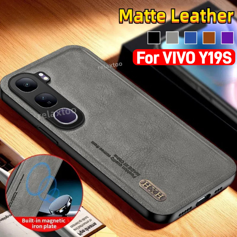 Vivo Y19S Matte หนังสําหรับ VIVO Y19S Y18S Y17S Y19 Y18 S VIVOY19S V2419 4G 5G หรูหราผู้ถือแม่เหล็ก Soft TPU เคสโทรศัพท์กันกระแทกเลนส์ปกป้องปกหลังปลอก