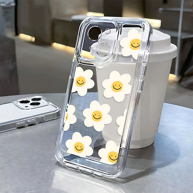 เคส ไอโฟน เคสหูฟัง iPhone 16 15 14 13 12 11 Pro Plus Max เคส Case ดอกทานตะวันยิ้มเคสโทรศัพท์สําหรับiphone 16 15 14 13 12 11 8 7 6S 6 Pro Plus Max iPhone X XS XR