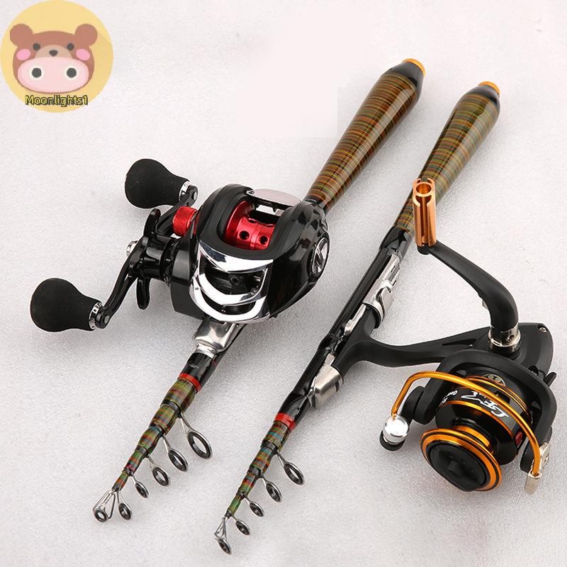 Moonlights1 1.2m-2.4m แบบพกพา Mini Telescopic Fishing Rod Spinning Fly ปลาคาร์พตกปลาคาร์บอนไฟเบอร์ R