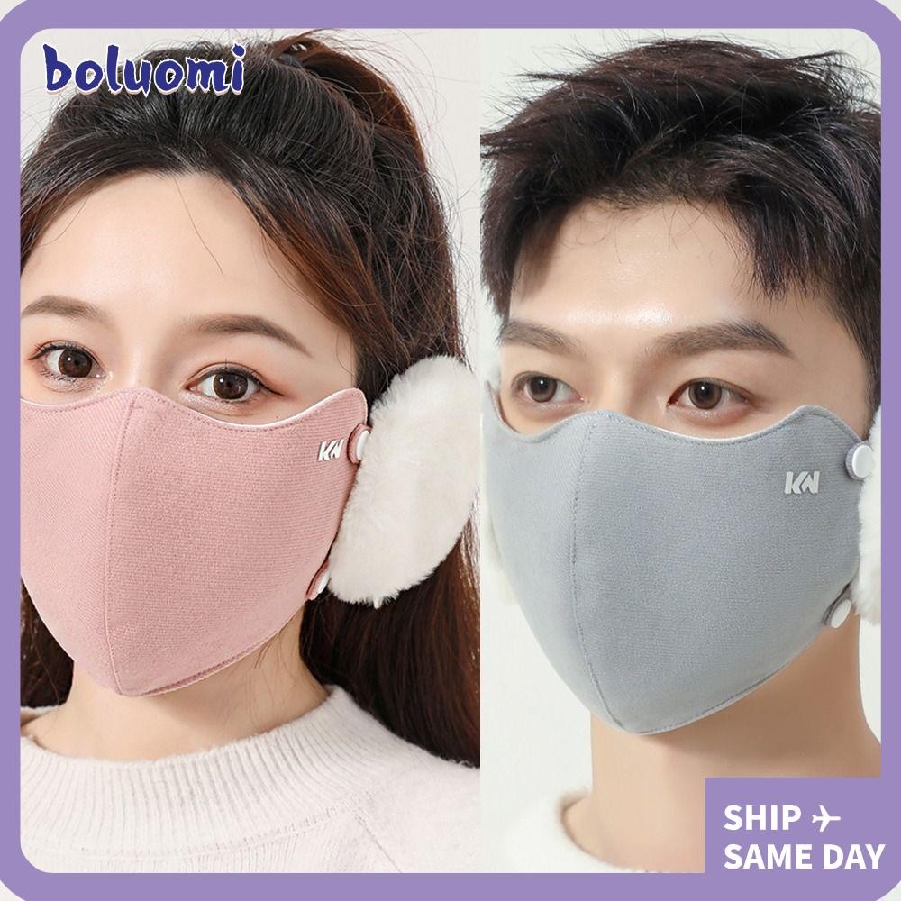 Bolumi 2 in 1 Earmuffs, Thicken Plush ฤดูหนาว Warm ปาก,ทุกวัน Breathable Cold-proof Windproof ผ้าฝ้ายอุ่นหูผู้หญิงหญิง