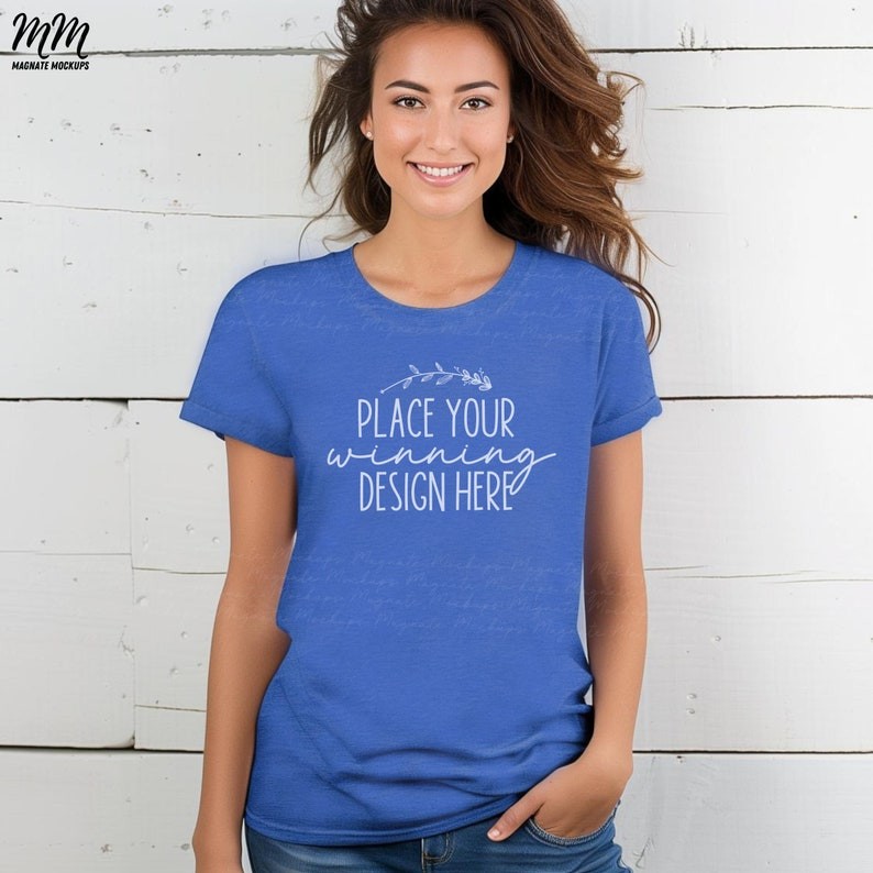 heather true royal 3001 mockup female bella canvas 3001 t-shirt mock up 3001 shirt mockups women's m