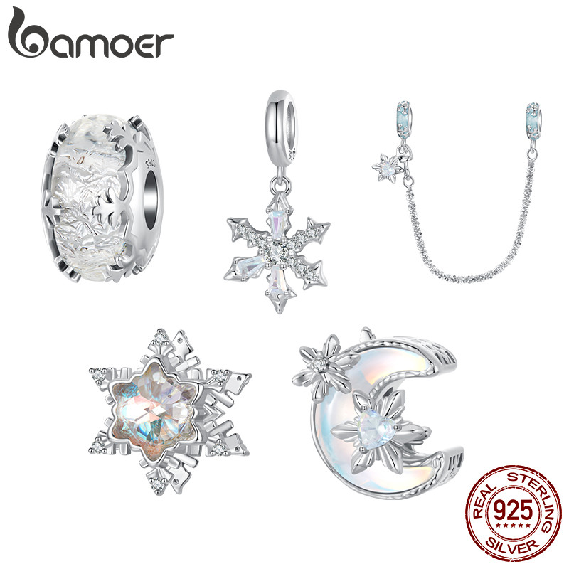 Bamoer 925 Sterling Sliver Charm Snow Ice Crystal Winter Pendant Accessories Series สําหรับสร้อยข้อมือ