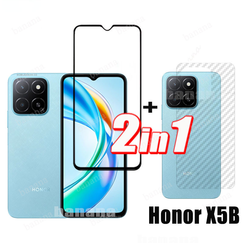 2in1 Honor X5B ฟิล์มกระจกนิรภัยสําหรับ Honor X6B X7B X8B X7C ป้องกันหน้าจอ + ผิวคาร์บอนกลับฟิล์ม