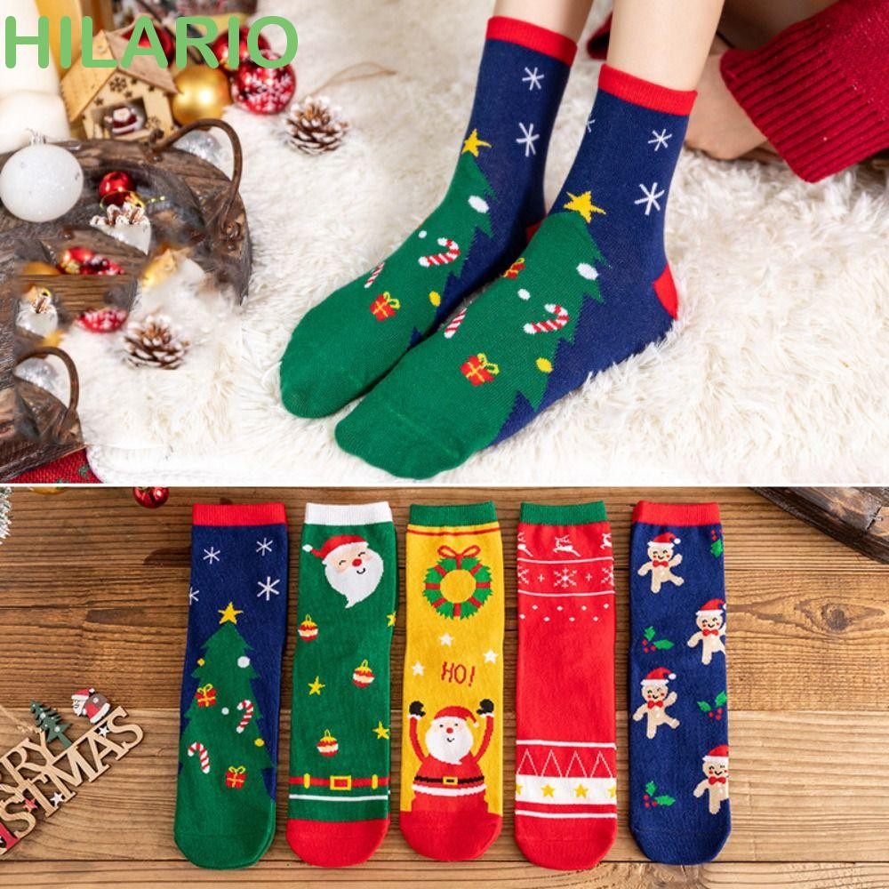 ถุงเท้าคริสต์มาส HILARIO, Snow Elk Happy Christmas Socks, Gift Thicken Middle Tube Socks Crew Socks ถุงเท้า Santa Claus ปีใหม่