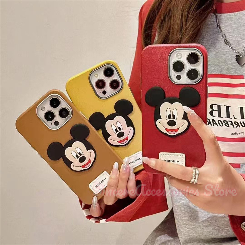 ใช้งานร่วมกับสําหรับ iPhone 16 11 12 13 15 14 Plus Pro Max Xs Xr Xs Max การ์ตูนน่ารัก 3D Mickey ตุ๊กตานุ่มฝาครอบโทรศัพท์ป้องกัน