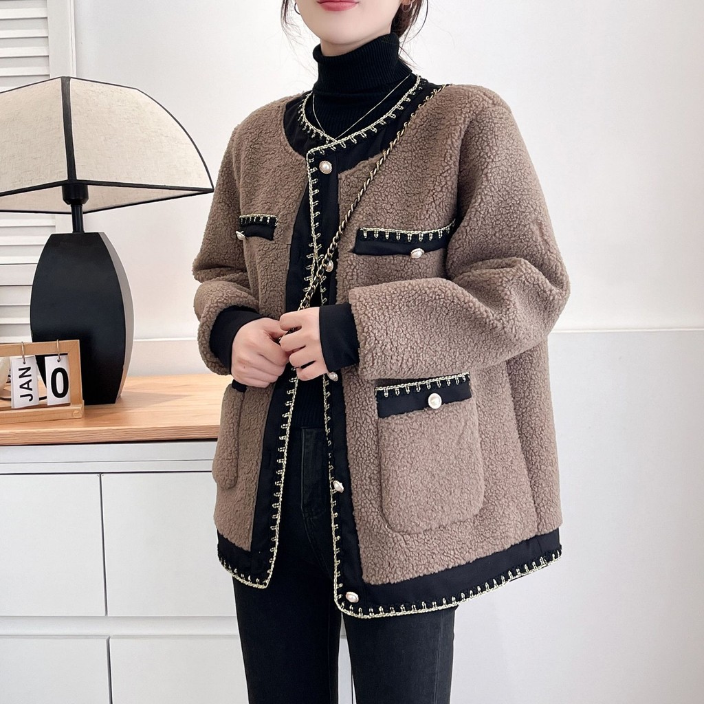 Plus ขนาดผู้หญิง Patchwork สีขาวสีดําฤดูหนาวแจ็คเก็ตแฟชั่น XL-4XL ผู้หญิง Office-wear ปุ่ม Up Outerwear