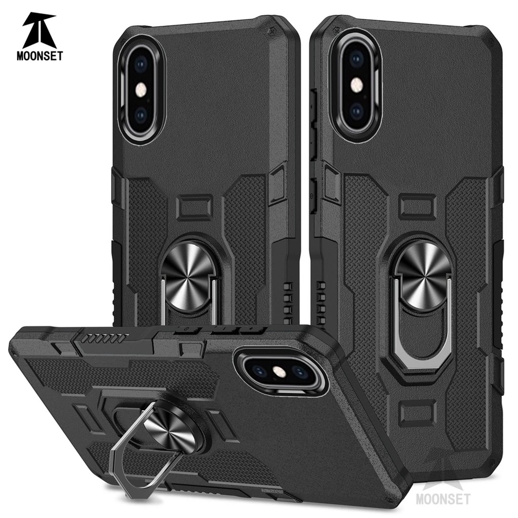 สําหรับ iphone X / Xs Max / XR กรณี Hard PC กลับ Soft TPU Edge กล้องป้องกันแหวนผู้ถือ Kickstand กันกระแทก Slim ฝาครอบบาง