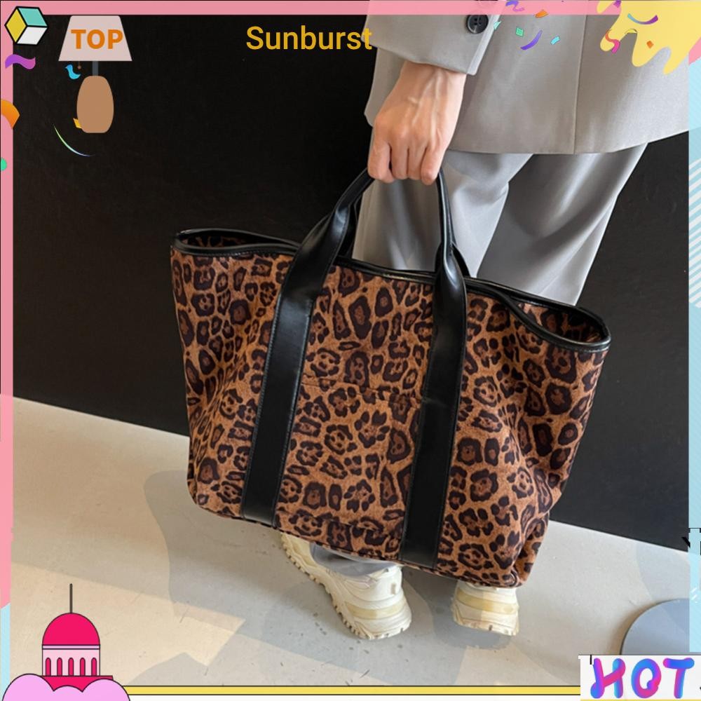 Women Suede Tote Bag กระเป๋าถือลายเสือดาวและกระเป๋า Satchel Bag for Work Travel [Sunburst11.th]