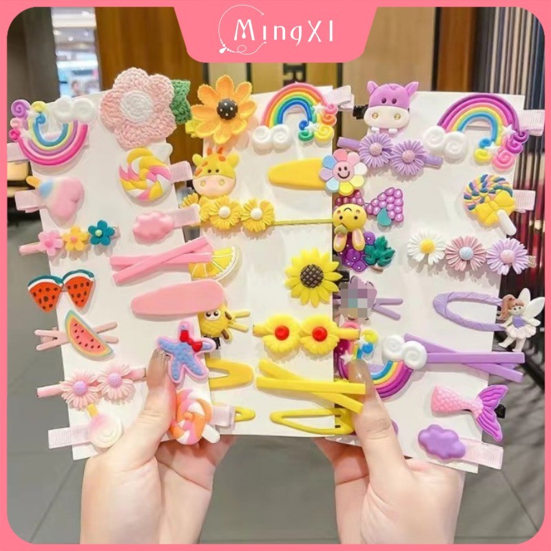14ชิ้น/เซ็ตของการ์ตูนกิ๊บผู้หญิงสไตล์เกาหลีเรียบbbคลิปน่ารักด้านคลิปอุปกรณ์ผม