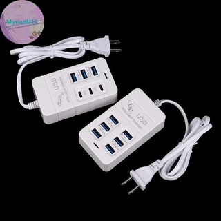 Myriadu 1PC US Plug 6 พอร์ต Multiport USB Charger 35W PD Type-C โทรศัพท์มือถือ Fast Charge Wall Chargers TypeC USB Hub อะแดปเตอร์ TH