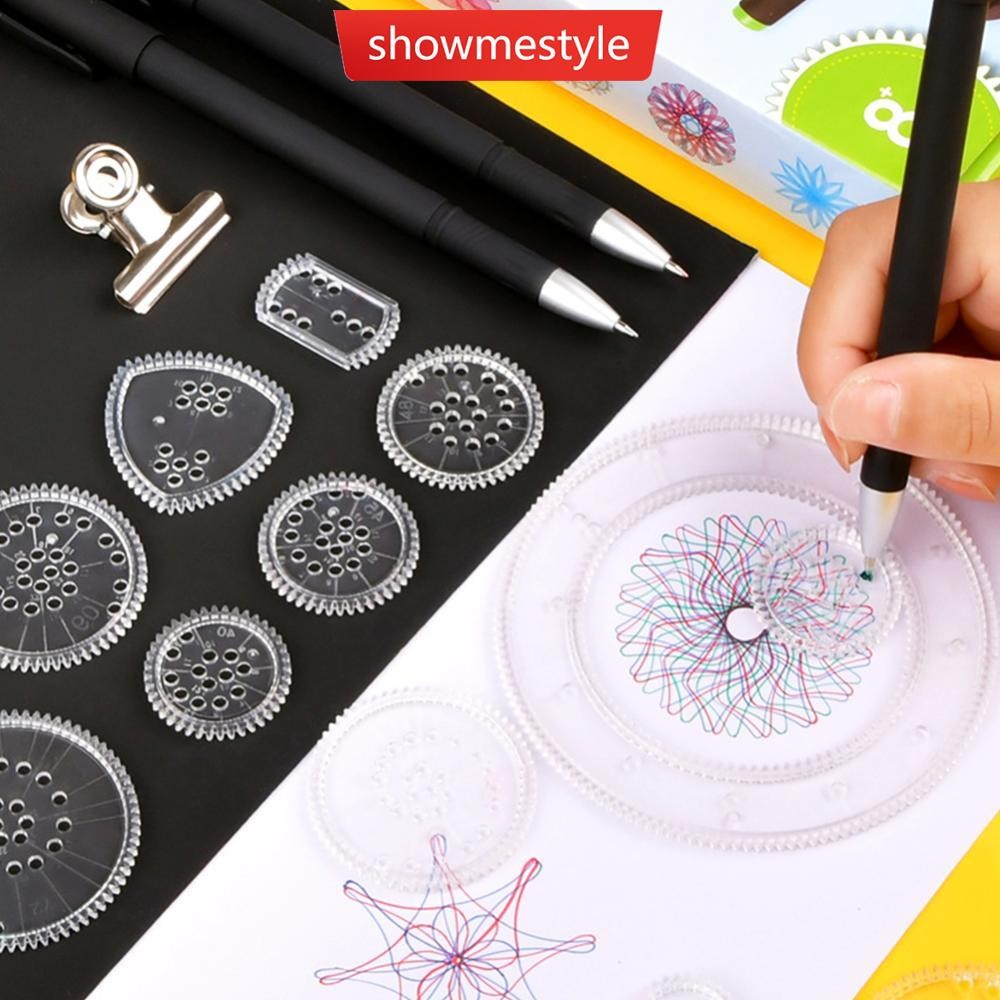 Sms 22pcs Spirograph ไม้บรรทัดชุดเรขาคณิตไม้บรรทัดคณิตศาสตร์ Rouplette วาดเครื่องมือการเรียนรู้ภาพวาดปริศนาของเล่น Spirograph Art เครื่องมือ M1R3